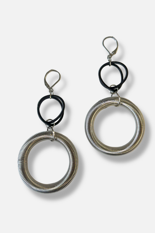 Double Ring Earring - Silver & Black