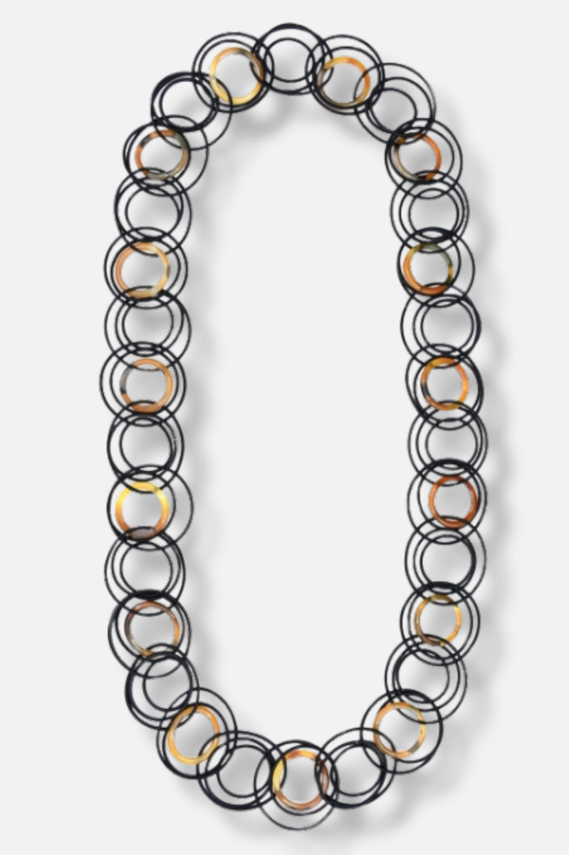 Long Multi Loop Ring Necklace - Black & Tortoise