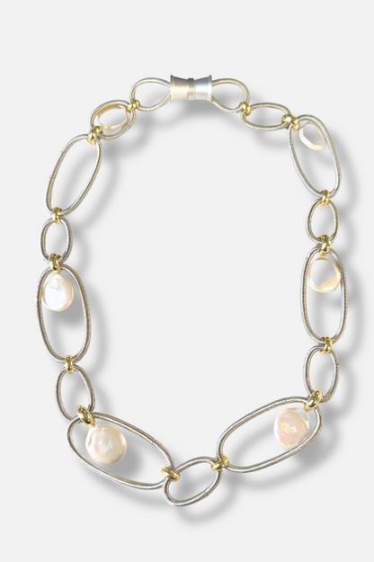 Pearl Loop Ring Necklace - Silver 