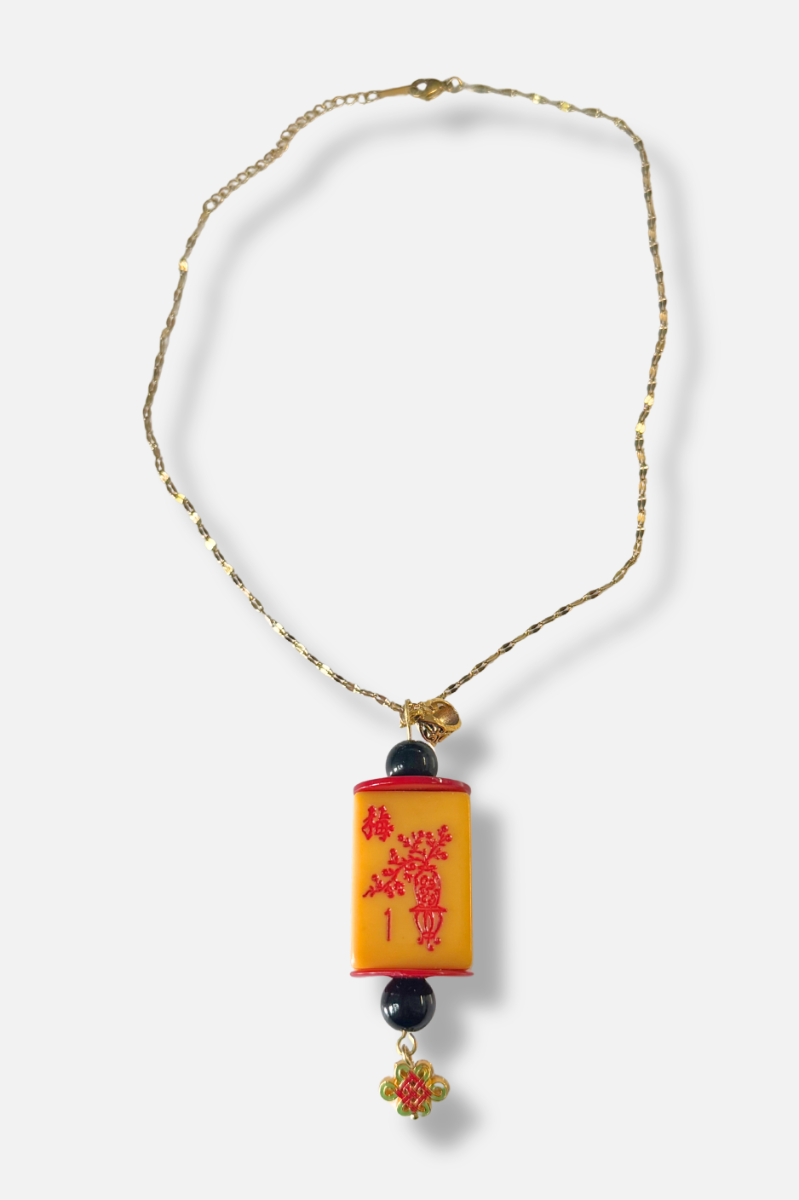 Vintage Bakelite Mah-Jongg Coin Necklace - Chinese Knot Charm 
