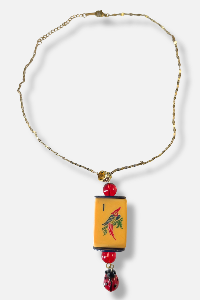 Vintage Bakelite Mah-Jongg Coin Necklace - Ladybug Charm #2