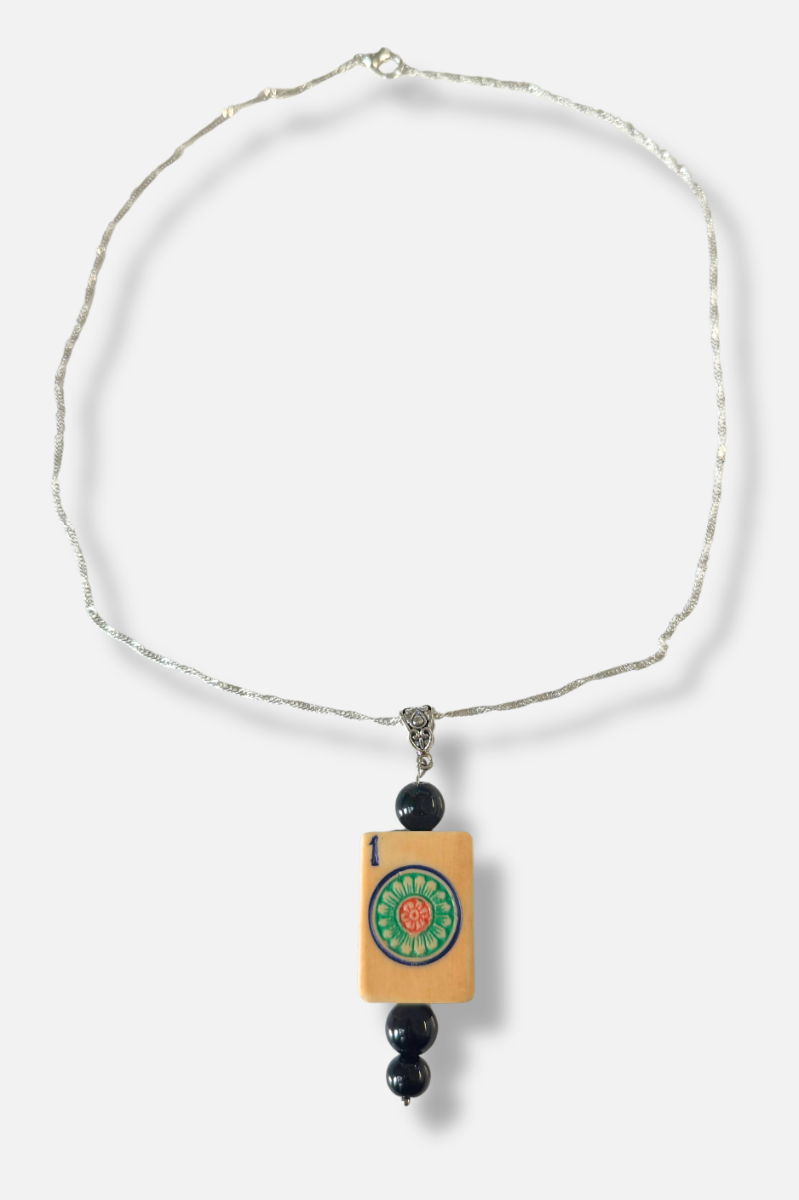 Vintage Bone & Bamboo Mah-Jongg Necklace - Black 