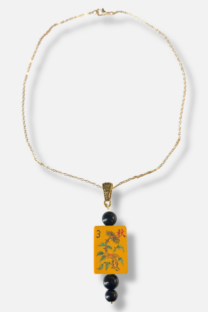 Vintage & Yellow Mah-Jongg Necklace - Gold