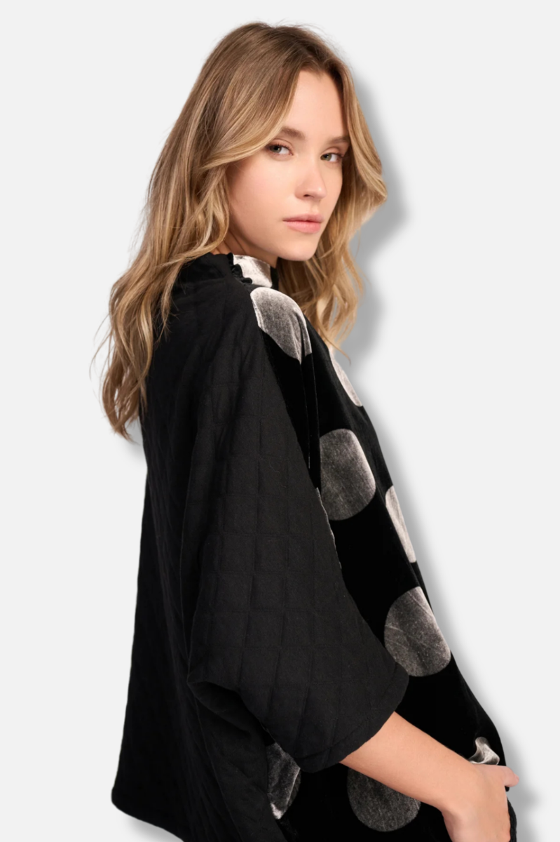 Everyday Velvet Funnel Pullover Top - Black & Silver Dot 