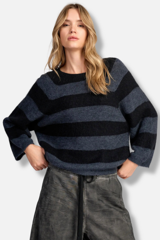 Spray Striped Sweater - Steel 