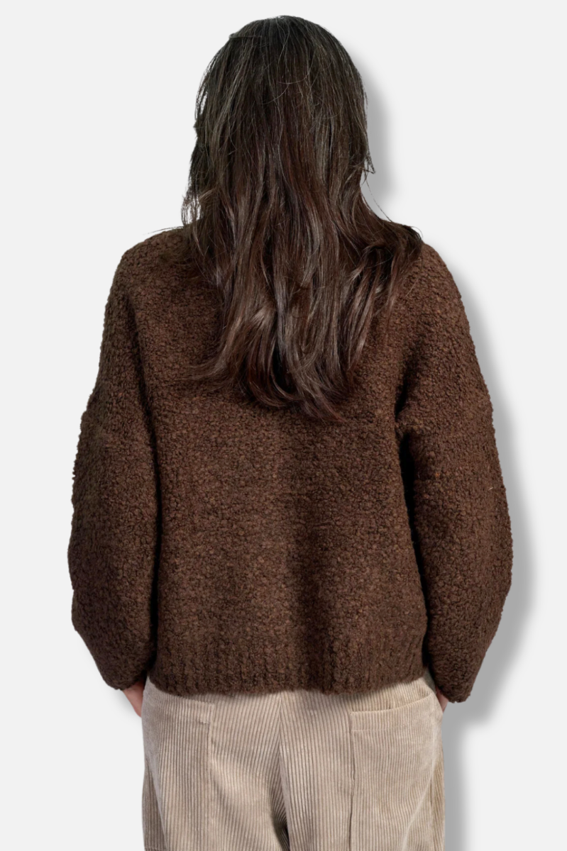 Teddy Boucle Cardigan - Chocolate 