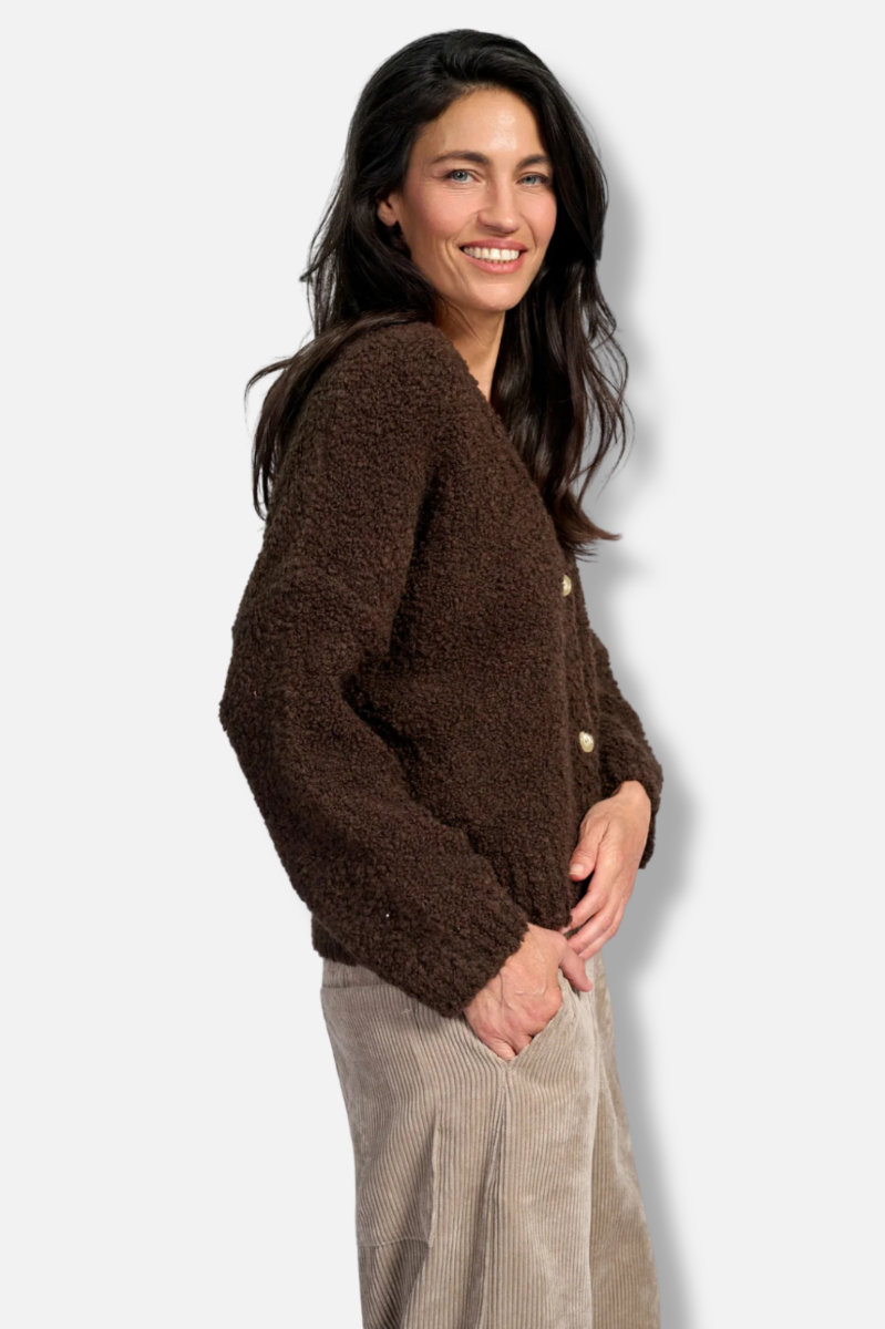 Teddy Boucle Cardigan - Chocolate 