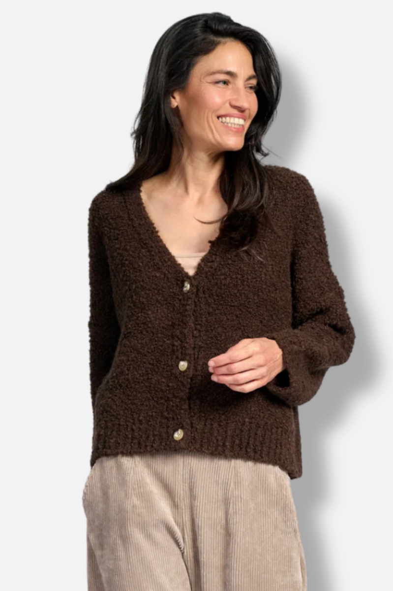 Teddy Boucle Cardigan - Chocolate 