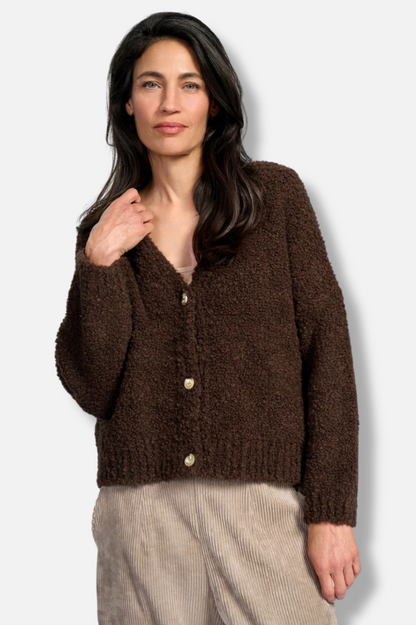 Teddy Boucle Cardigan - Chocolate 