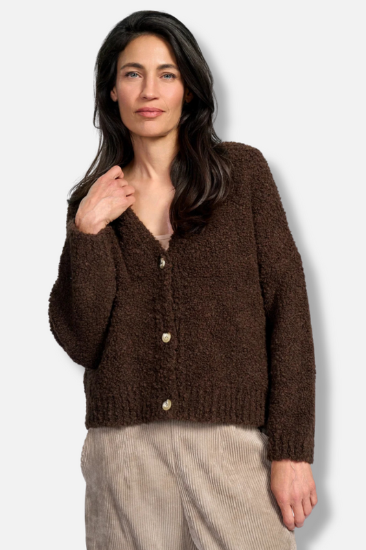 Teddy Boucle Cardigan - Chocolate 
