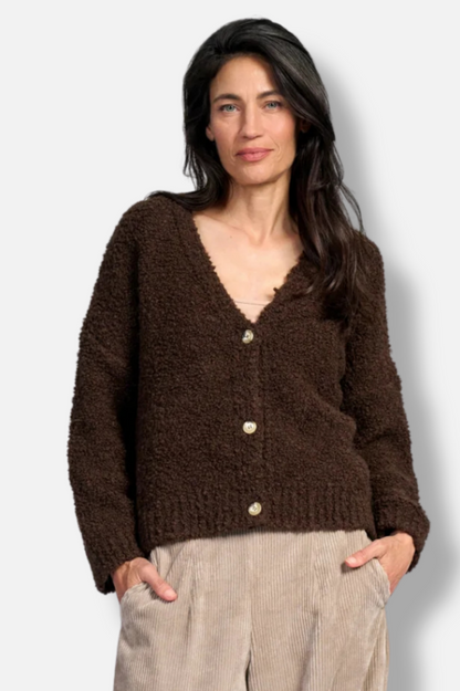 Teddy Boucle Cardigan - Chocolate 
