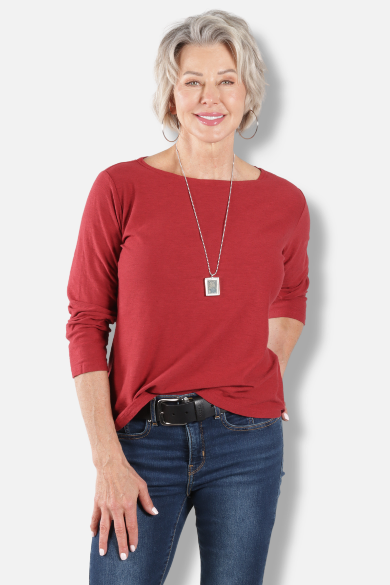 3/4 Sleeve Boatneck Tee - Maraschino