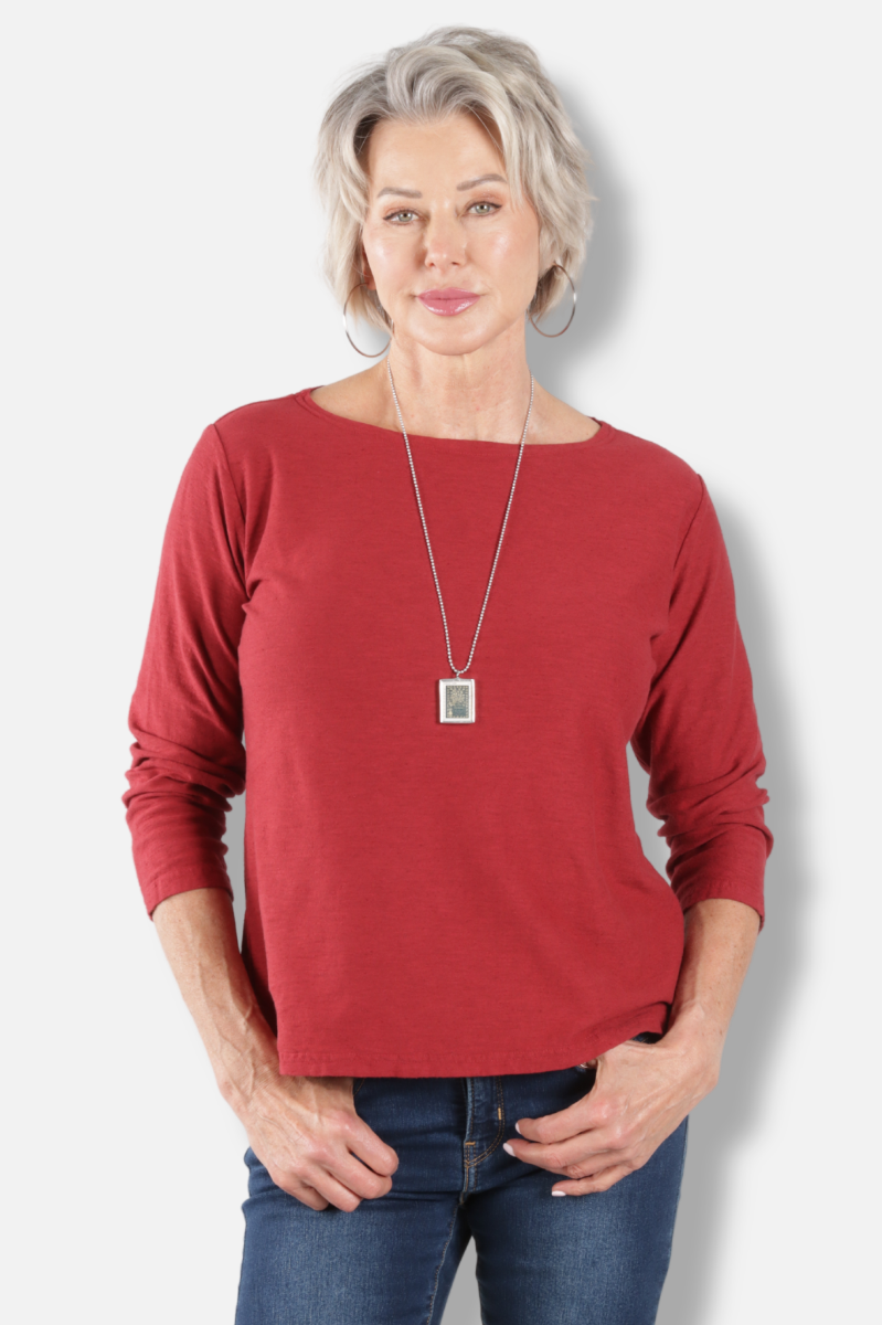 3/4 Sleeve Boatneck Tee - Maraschino