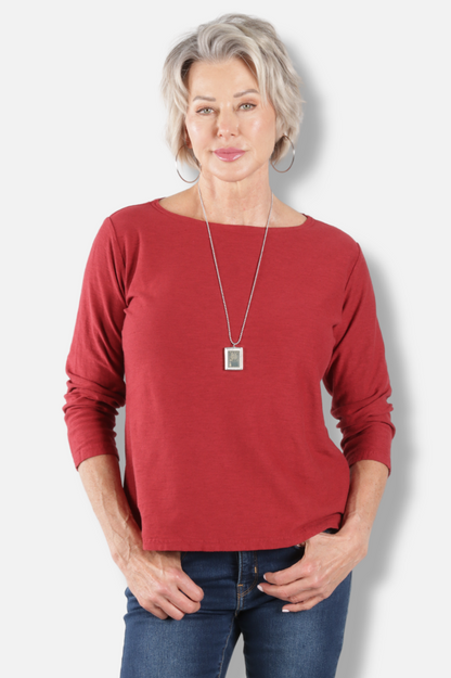 3/4 Sleeve Boatneck Tee - Maraschino