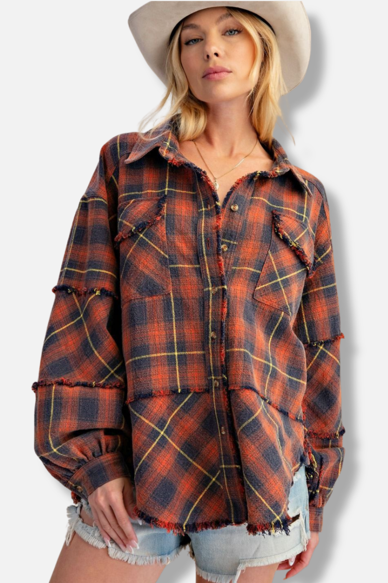 Frayed Button Down Shirt - Navy 