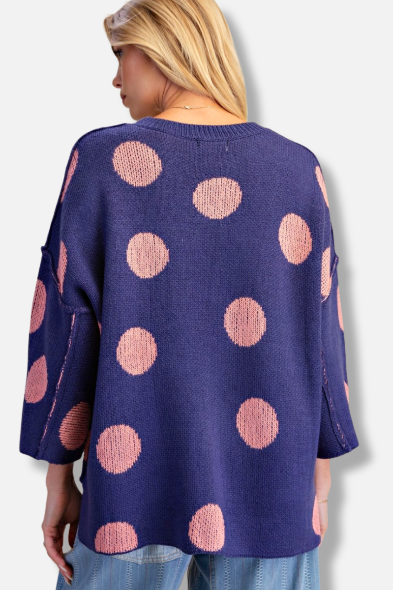 Polka Dot Knit Sweater - Blue 