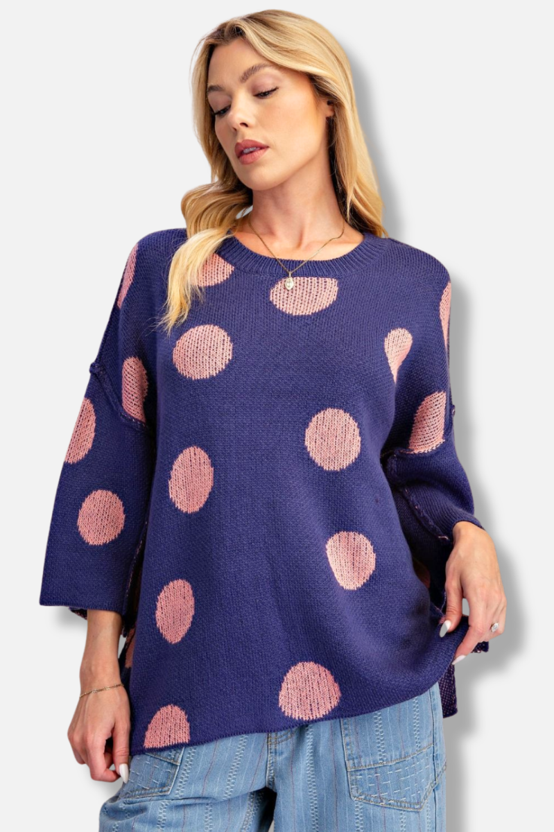Polka Dot Knit Sweater - Blue 