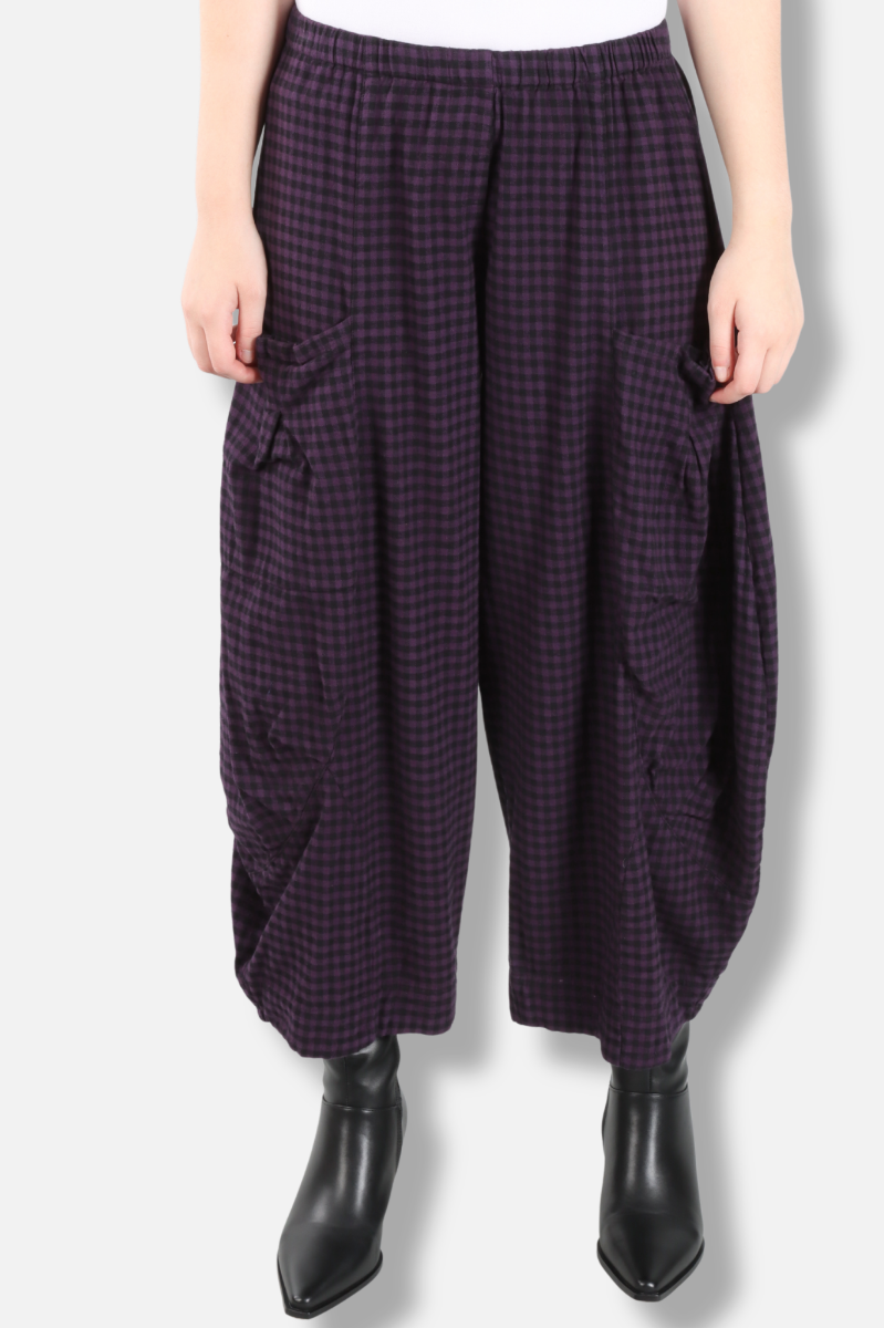 Double Pocket Pant - Eggplant Check