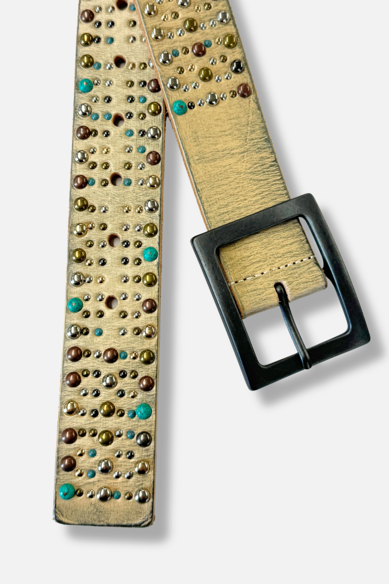 Multicolor Stud Belt - Tan
