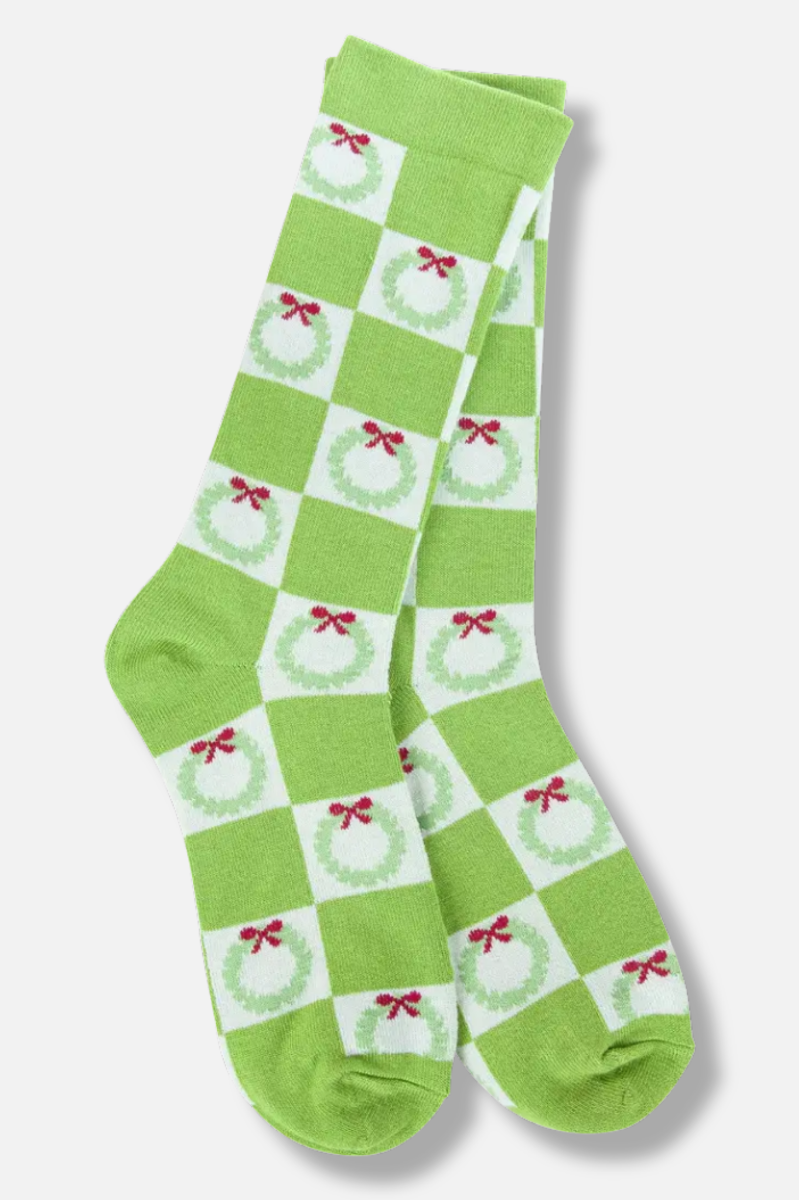 Wreath Check Socks - Green 