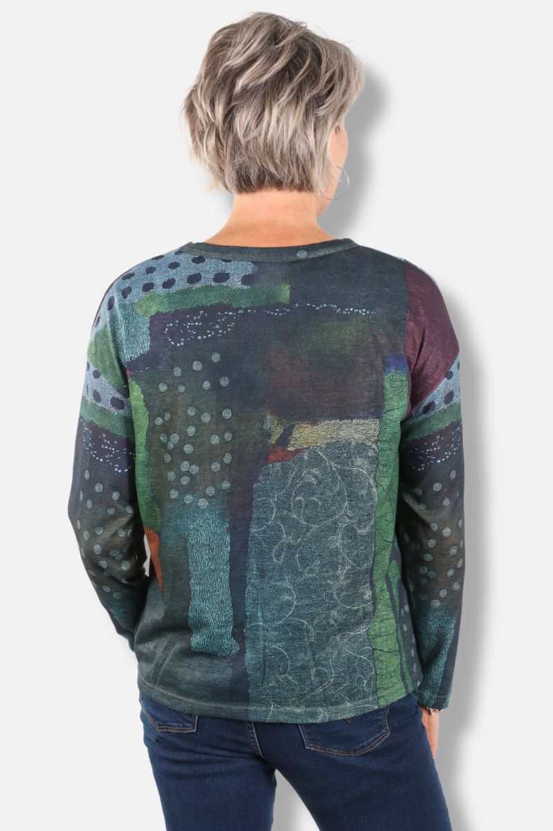 Slit Detail Top - Green Multi 