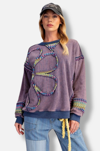 Floral Patch Pullover - Blueberry 