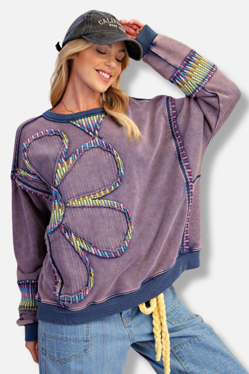 Floral Patch Pullover - Blueberry 