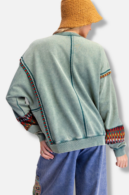 Floral Patch Pullover - Pine