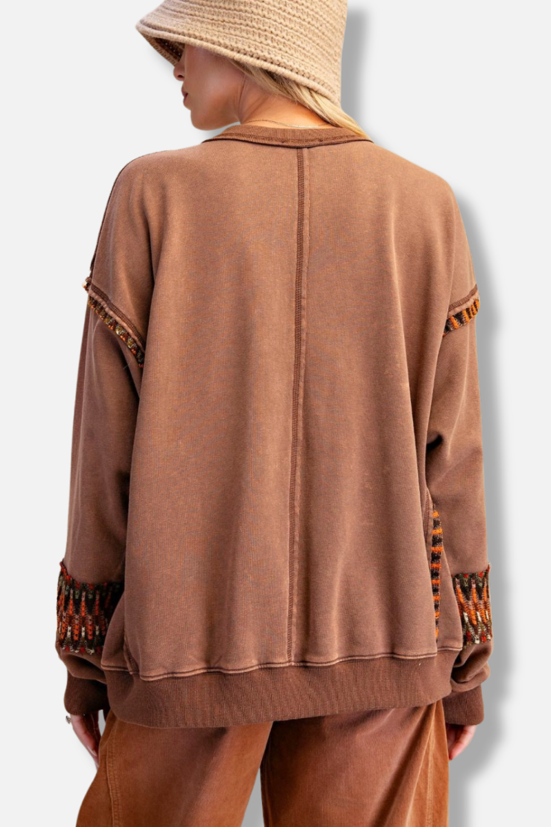 Floral Patch Pullover - Mocha