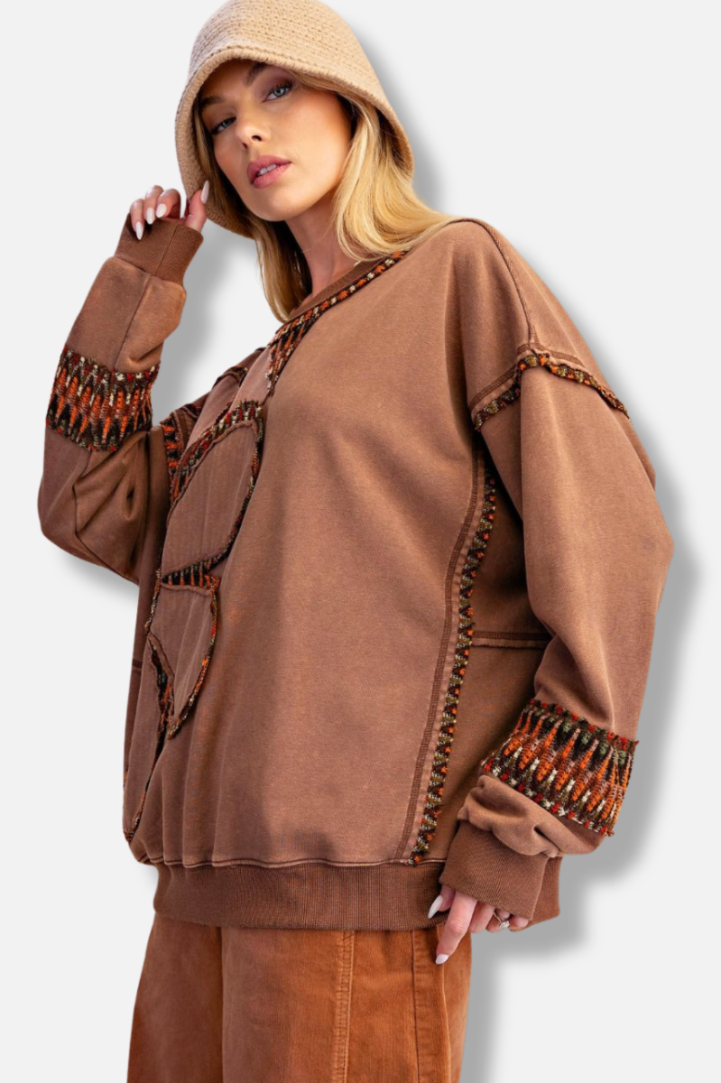 Floral Patch Pullover - Mocha