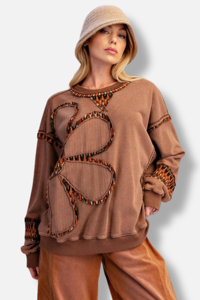 Floral Patch Pullover - Mocha