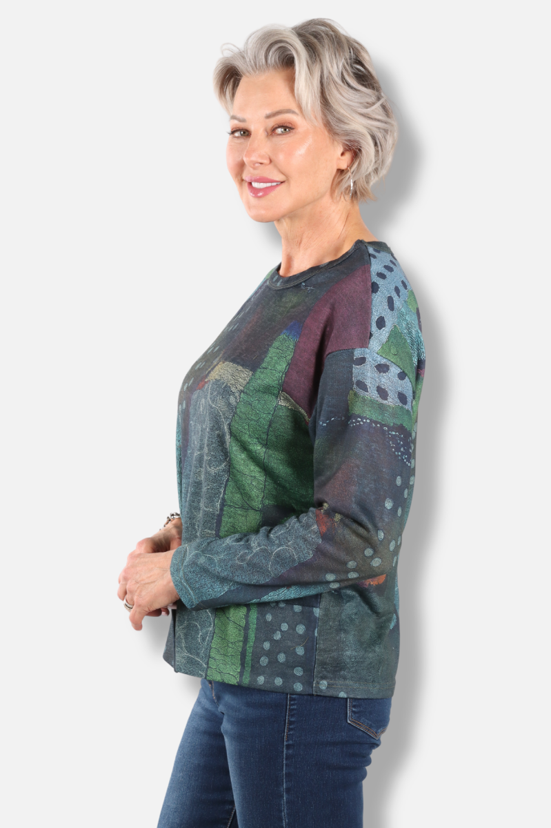 Slit Detail Top - Green Multi 