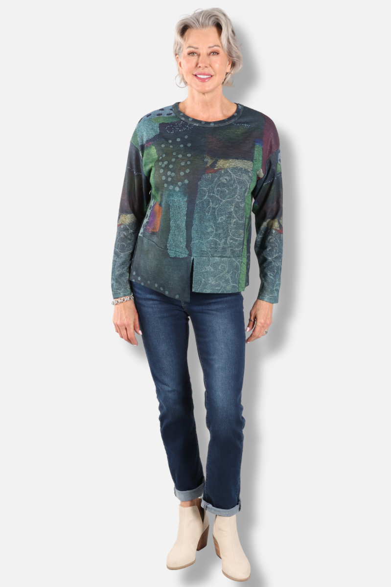 Slit Detail Top - Green Multi 