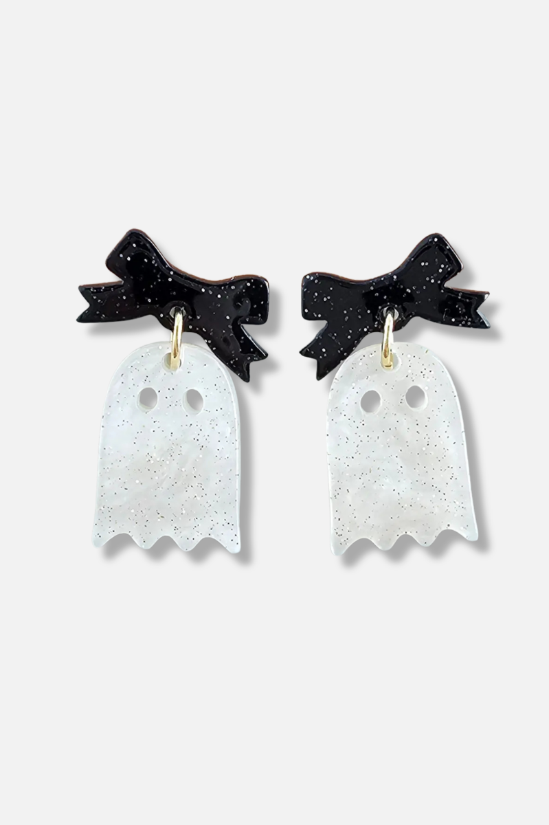 Mini Bow Ghost Earring - White 