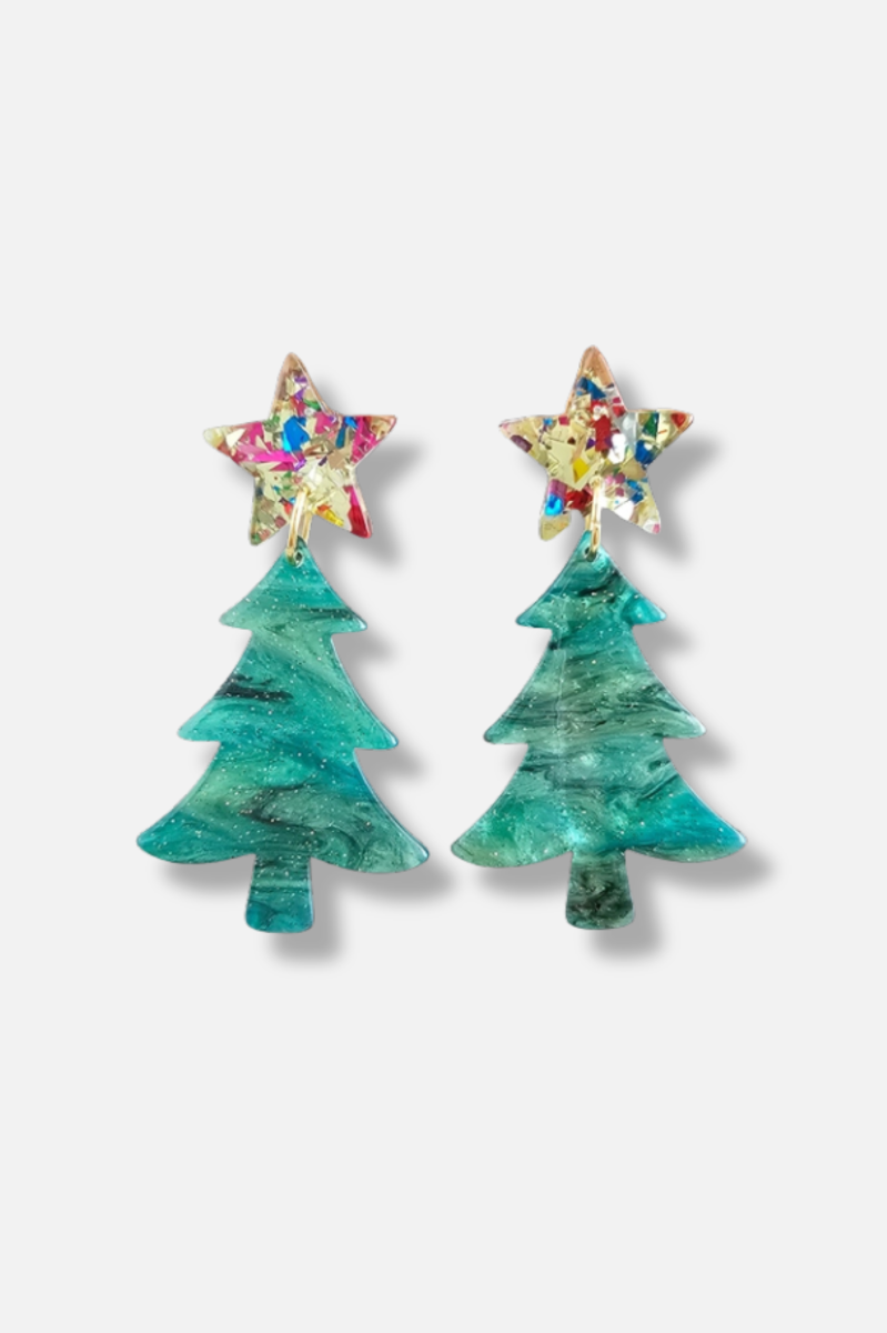 Star Christmas Tree Earring - Green Shimmer