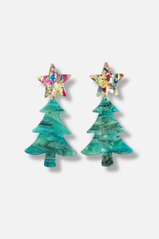 Star Christmas Tree Earring - Green Shimmer