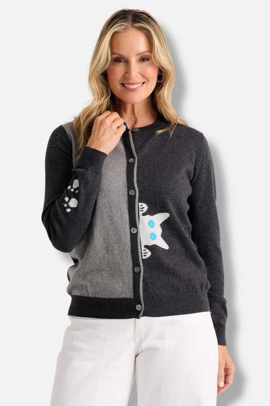 Peek A Boo Cat Cardigan - Charcoal 