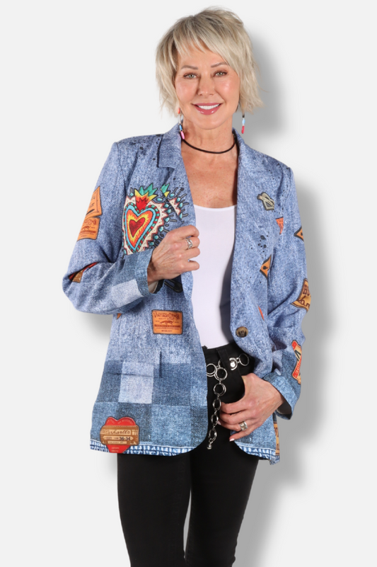 Denim Patchwork Blazer - Pop Art 