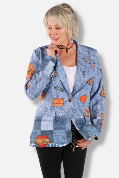 Denim Patchwork Blazer - Pop Art 