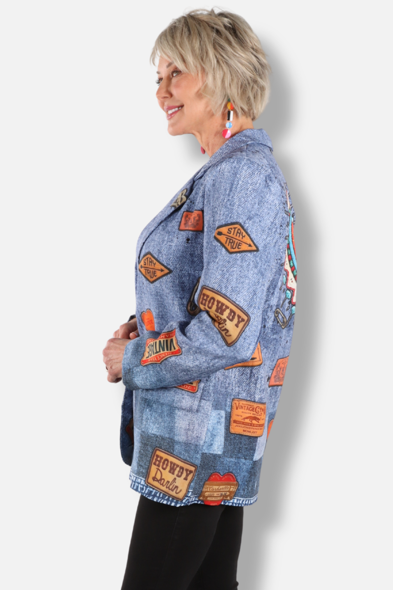Denim Patchwork Blazer - Pop Art 