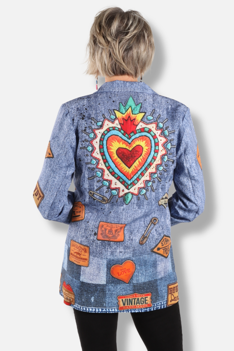 Denim Patchwork Blazer - Pop Art 