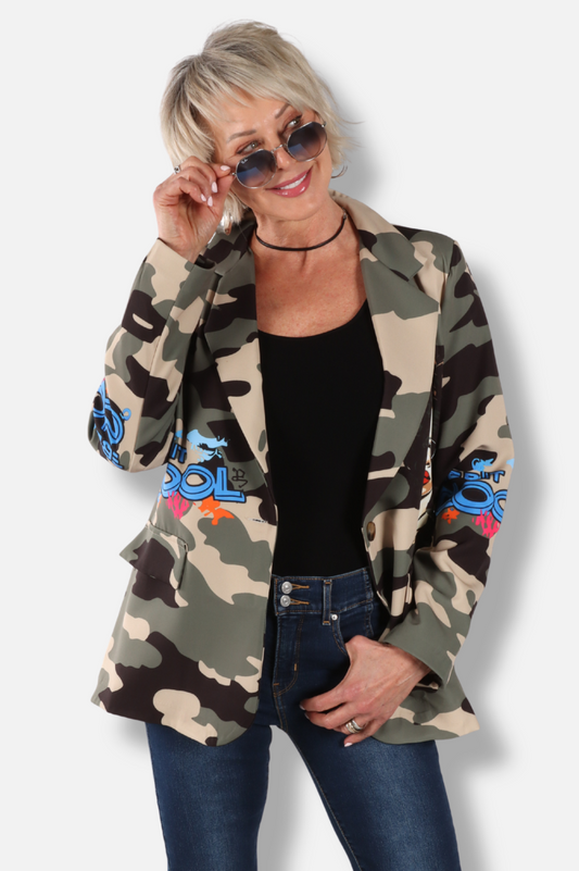 Graffiti Glam Blazer - Disco Camo