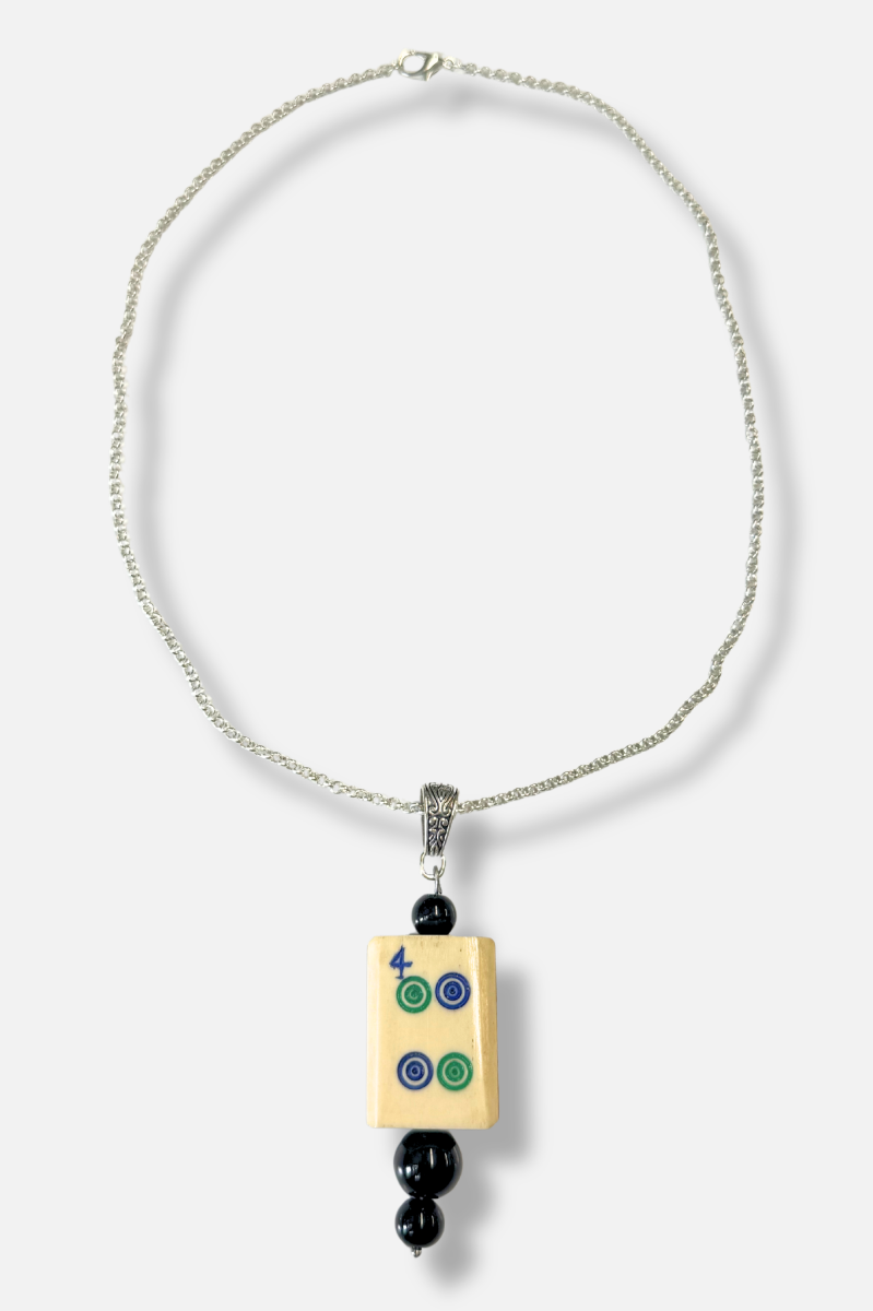 Vintage Bone & Bamboo Mah-Jongg Necklace - Black 