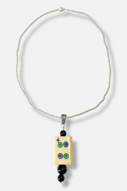 Vintage Bone & Bamboo Mah-Jongg Necklace - Black 