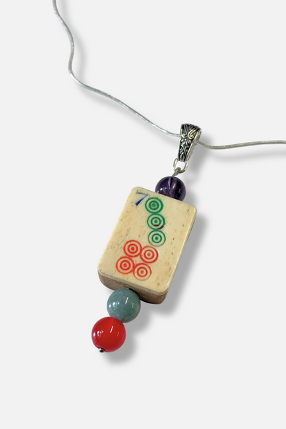 Vintage Bone & Bamboo Mah-Jongg Necklace - Multi Color