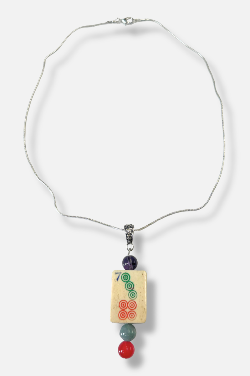 Vintage Bone & Bamboo Mah-Jongg Necklace - Multi Color