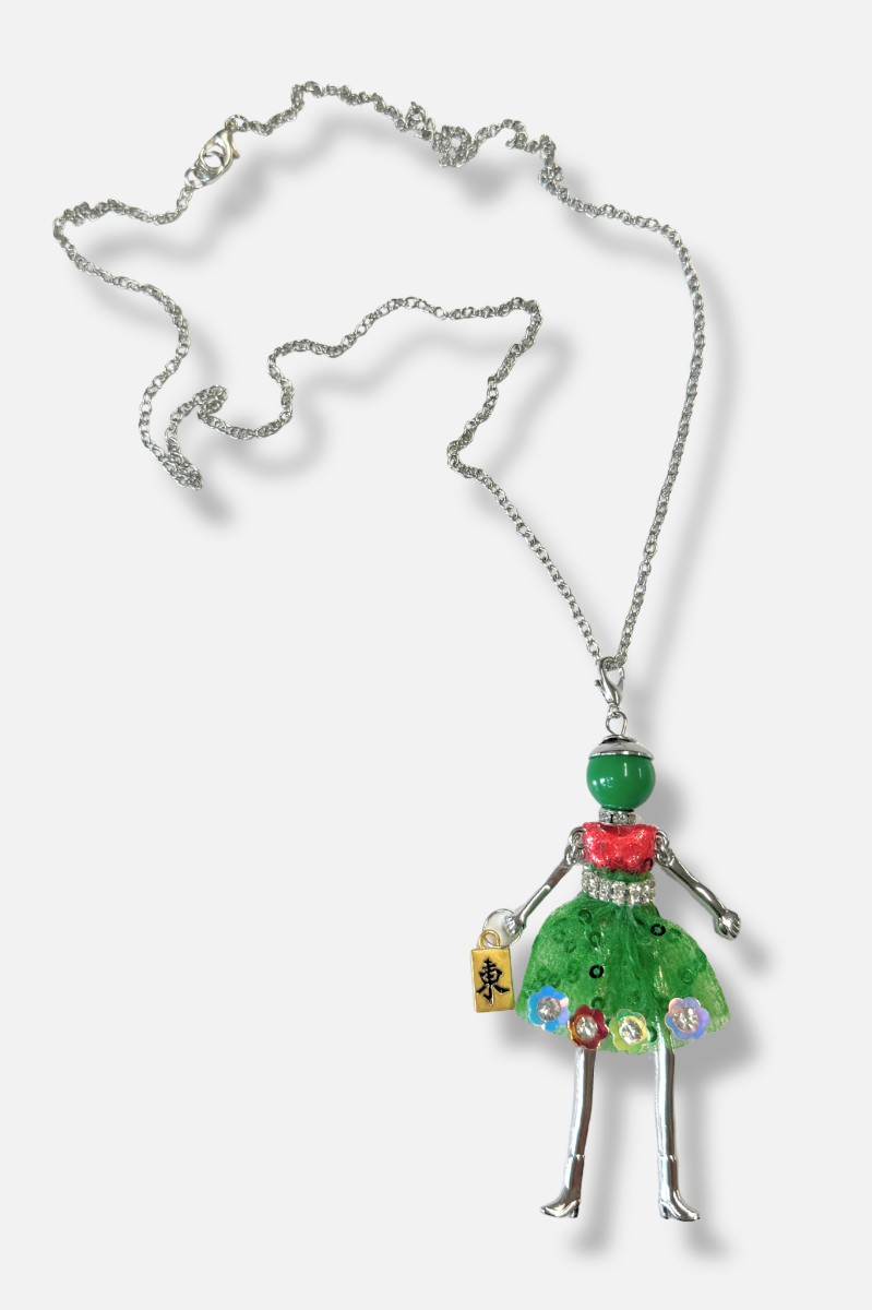 Mah-Jongg Doll Trinket Necklace - Green 