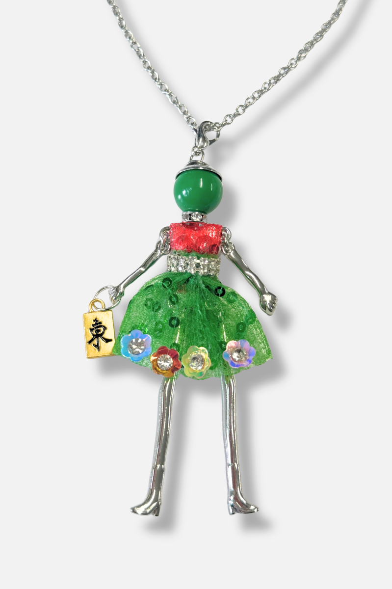 Mah-Jongg Doll Trinket Necklace - Green 
