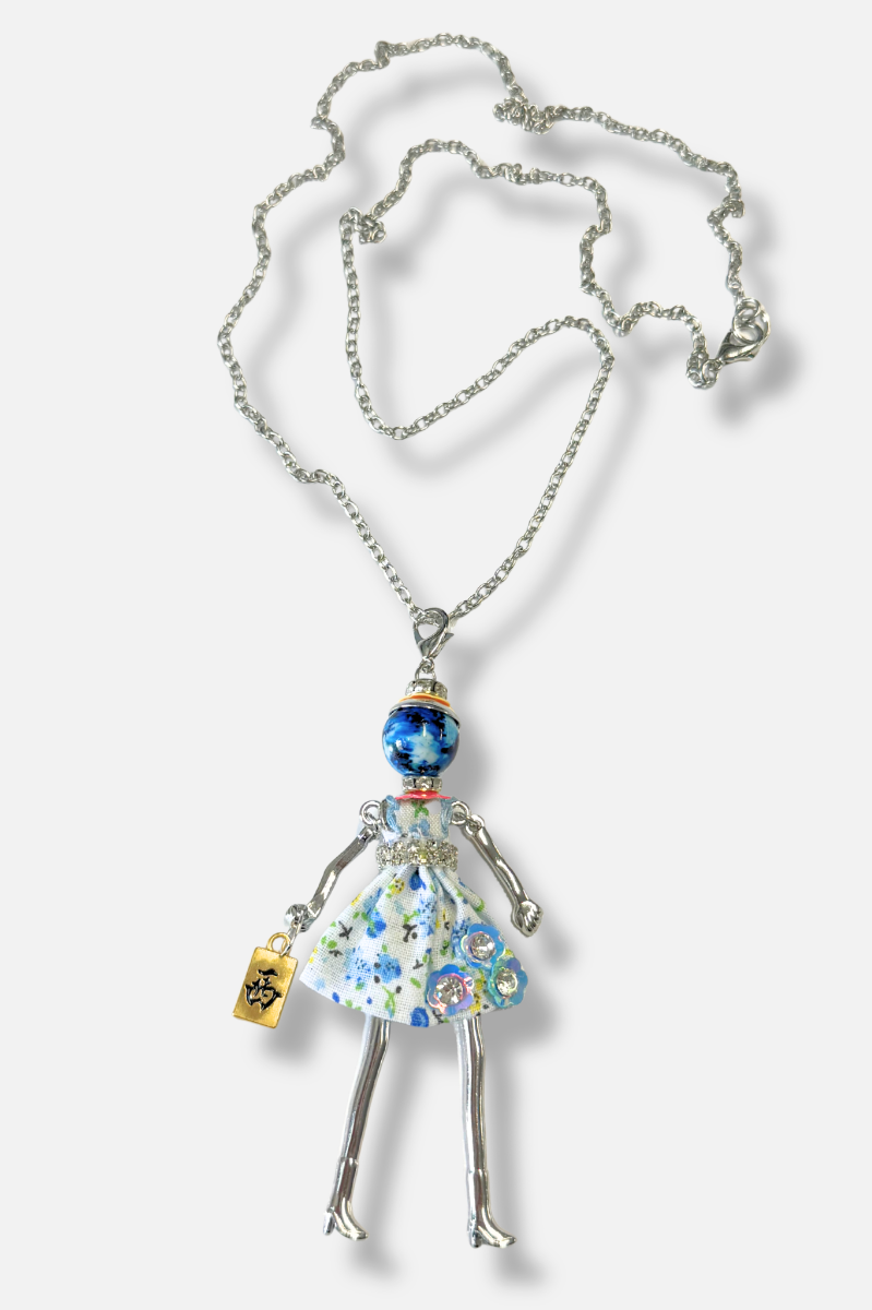 Mah-Jongg Doll Trinket Necklace - Blue