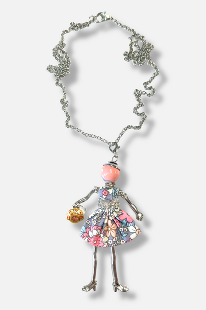 Mah-Jongg Doll Trinket Necklace - Pink